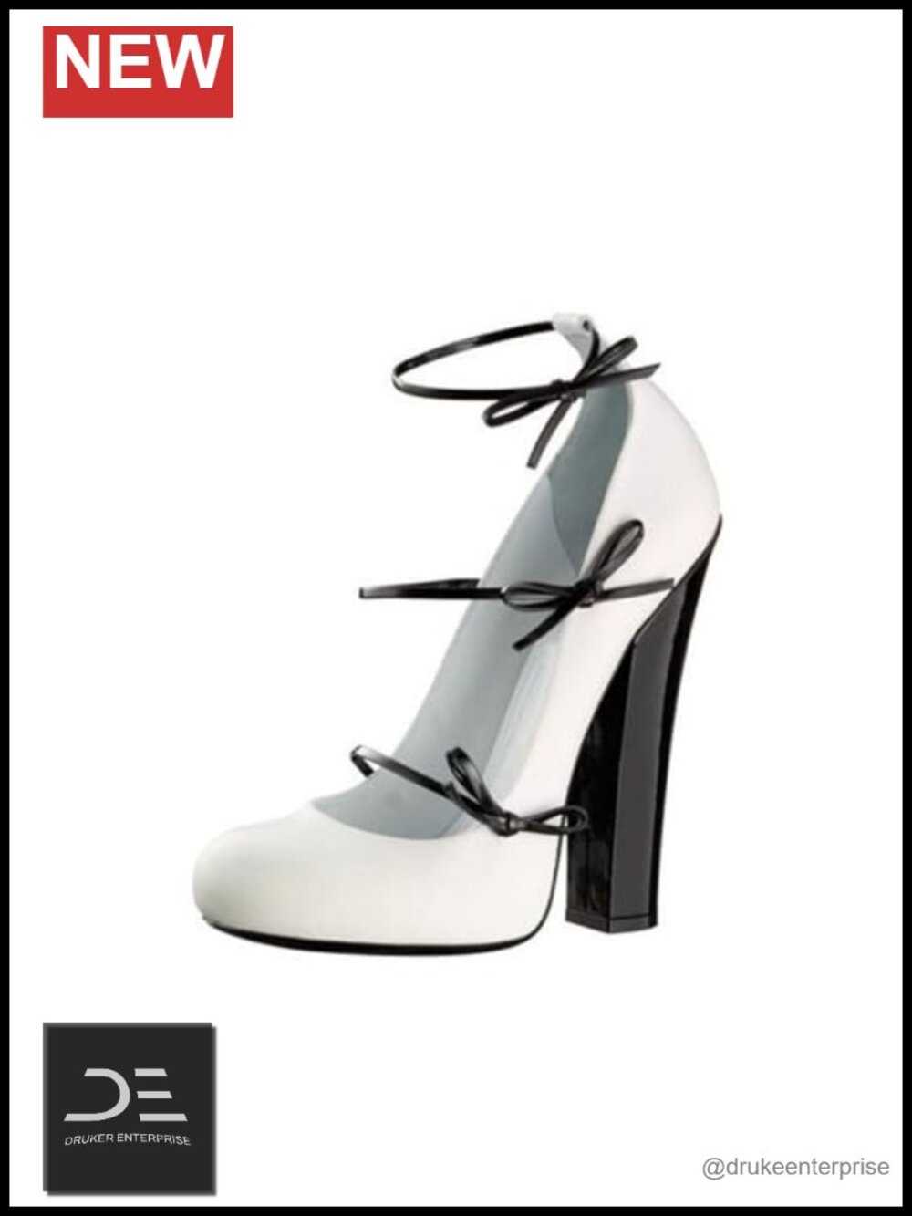 Chunky Heels Pumps Round Toe Bowknot Strap Mary Jane Shoes Patent Leather Women